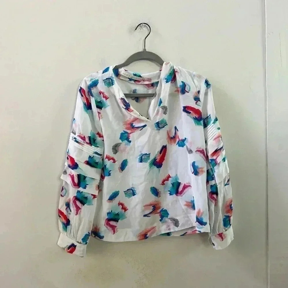 Marie Oliver painted printed silk blouse‎ XS